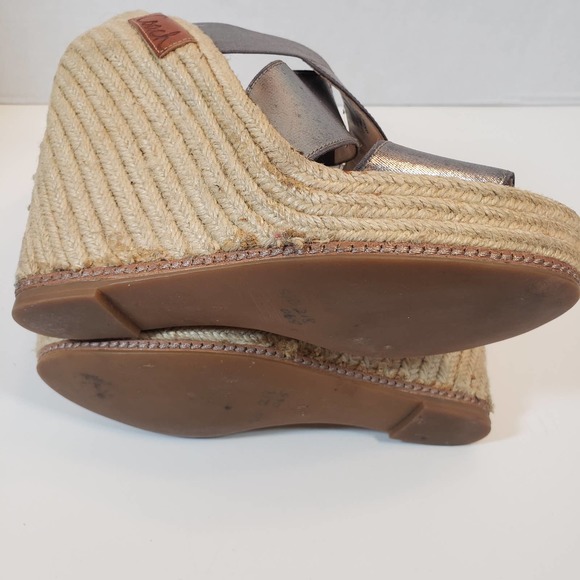 Vintage Coach Silver Pewter Rope Espadrille Platform Wedge Heel Sz 6 Logo - Picture 9 of 10